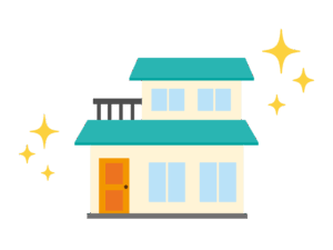 リフォームで輝きを取り戻した戸建て住宅のイラスト。既存の建物を活かす住まいの再生を表現。